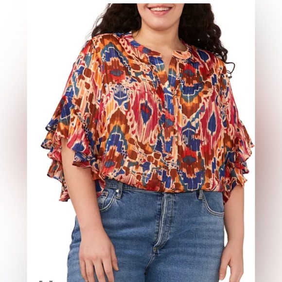 Vince Camuto Tops - Vince Camuto Colorful Ruffle Sleeve Blouse